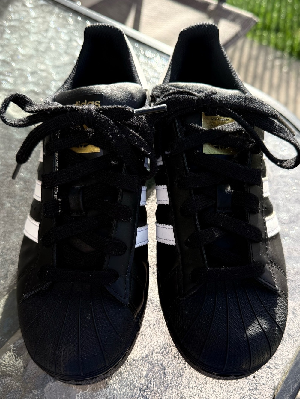 Adidas Superstar J Black White Shell Toe Leather Sneakers Size 4 B23642